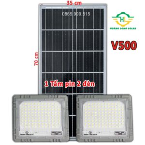 Đèn năng lượng mặt trời 500w 1 tấm pin 2 đèn mã V500 New 2025